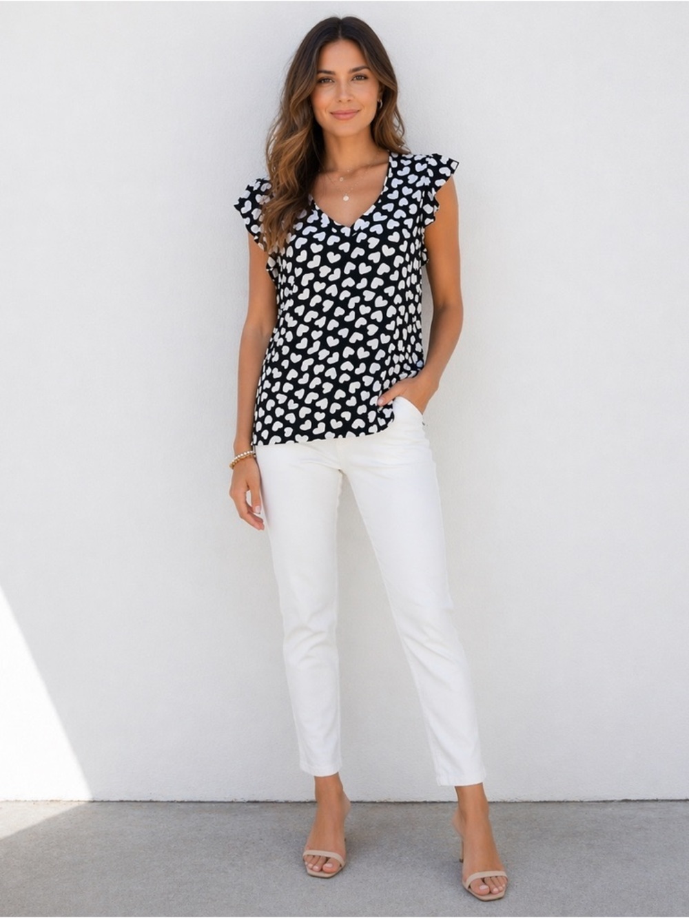 Kate Spade New York Dancing Hearts Flutter Cap Sleeve V-Neck Silk Blouse Large
